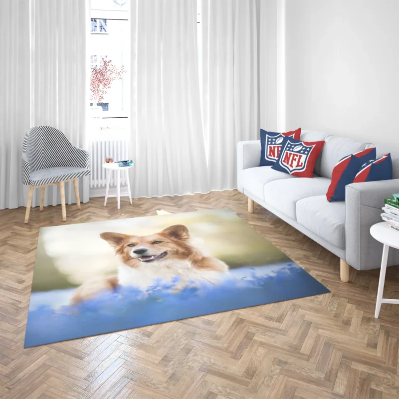 Depth of Field Blue Corgi Quartet Floor Rug 2