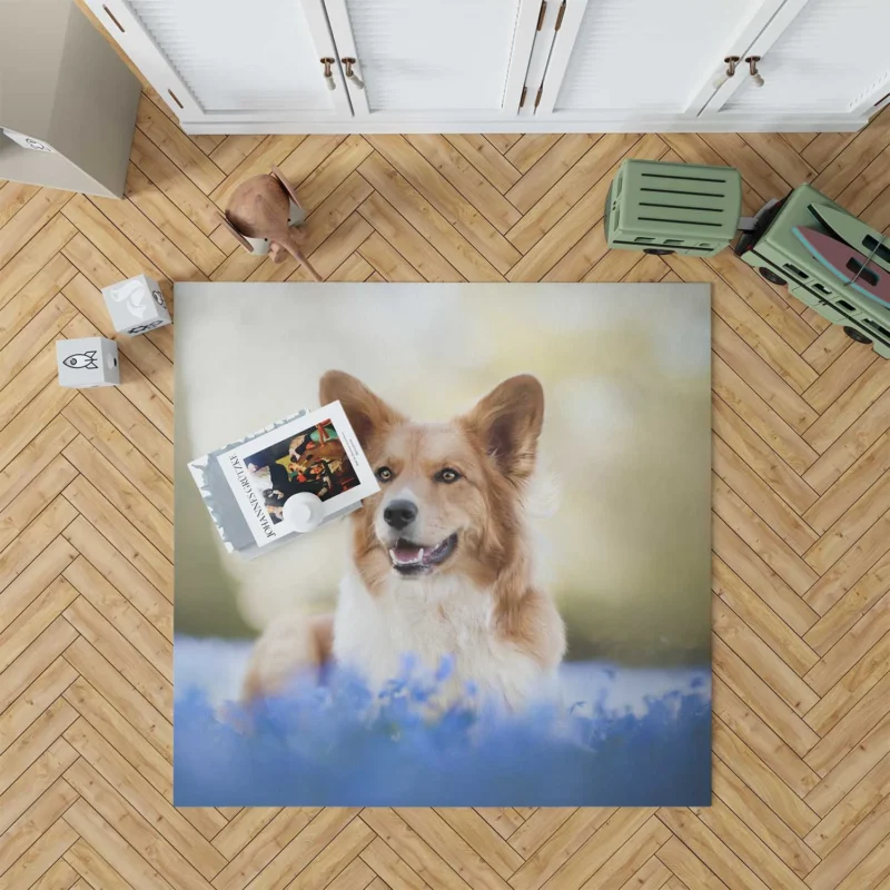 Depth of Field Blue Corgi Quartet Floor Rug