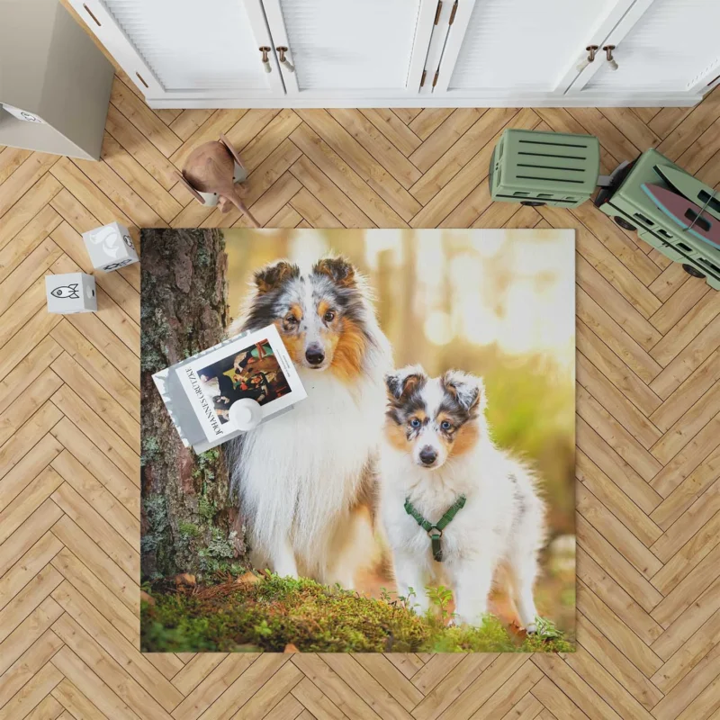 Depth-of-Field Dream: Shetland Sheepdog Quartet Floor Rug