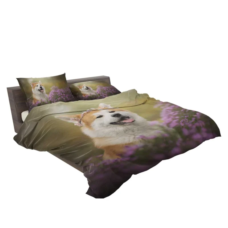 Depth of Field with Purple Blooms: Shiba Inu Quartet Bedding Set 2