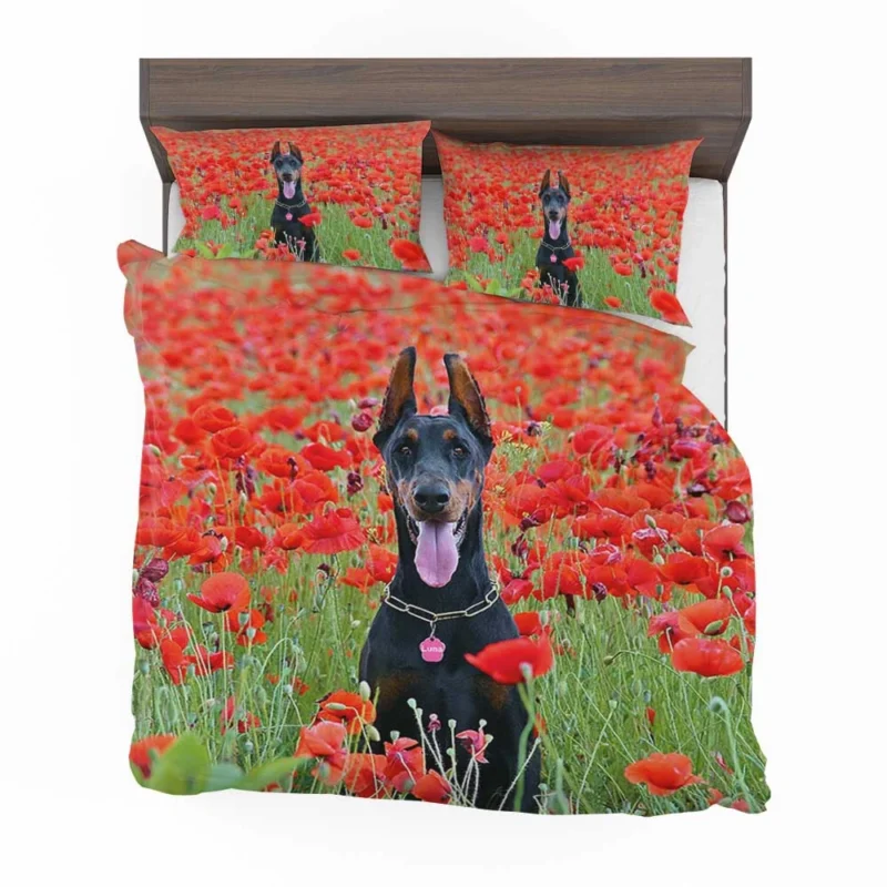 Doberman Puppies in a Poppy Field: Doberman Pinscher Quartet Bedding Set 1