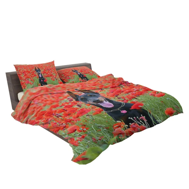 Doberman Puppies in a Poppy Field: Doberman Pinscher Quartet Bedding Set 2