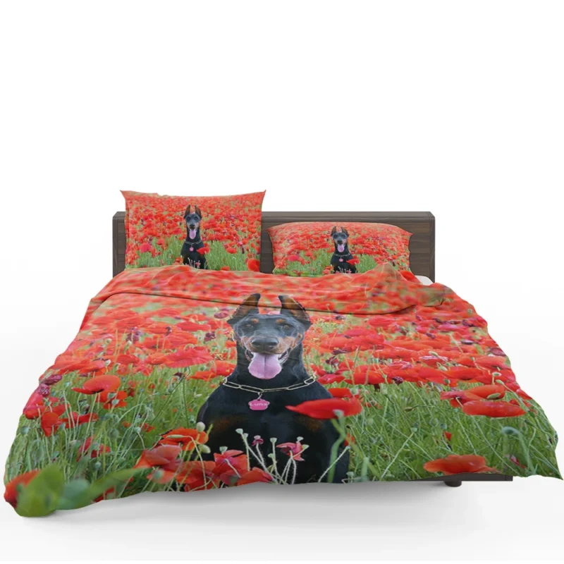 Doberman Puppies in a Poppy Field: Doberman Pinscher Quartet Bedding Set