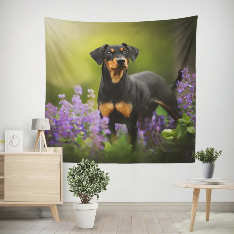 Doberman Puppies with Flowers and Bokeh  Doberman Pinscher Quartet Wall Tapestry