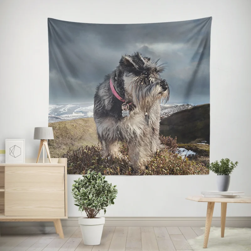 Dog Among Wildflowers  Schnauzer Quartet Wall Tapestry