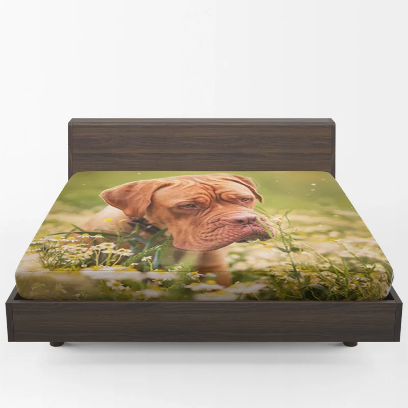 Dogue de Bordeaux with Muzzle and Flowers: Quartet Fitted Sheet 1