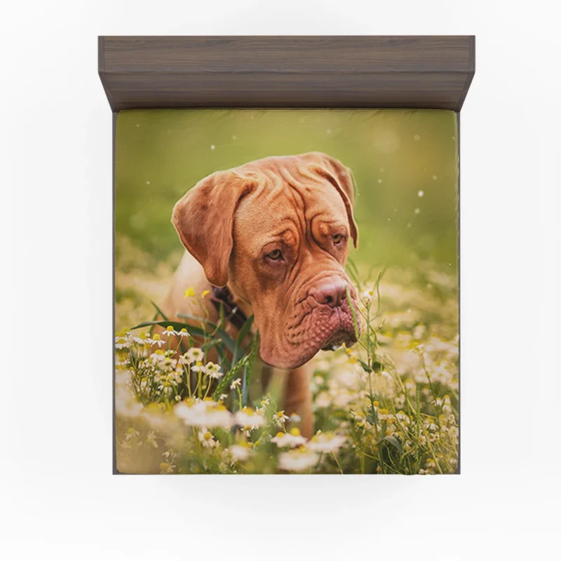 Dogue de Bordeaux with Muzzle and Flowers: Quartet Fitted Sheet