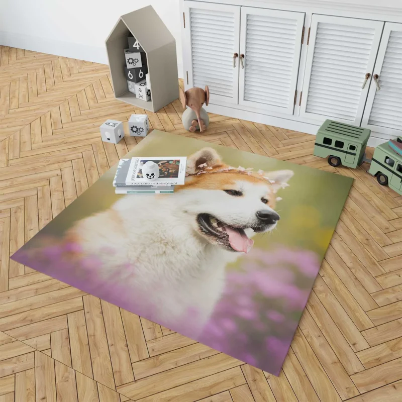 Dreamy Blurred Surroundings: Shiba Inu Quartet Floor Rug 1