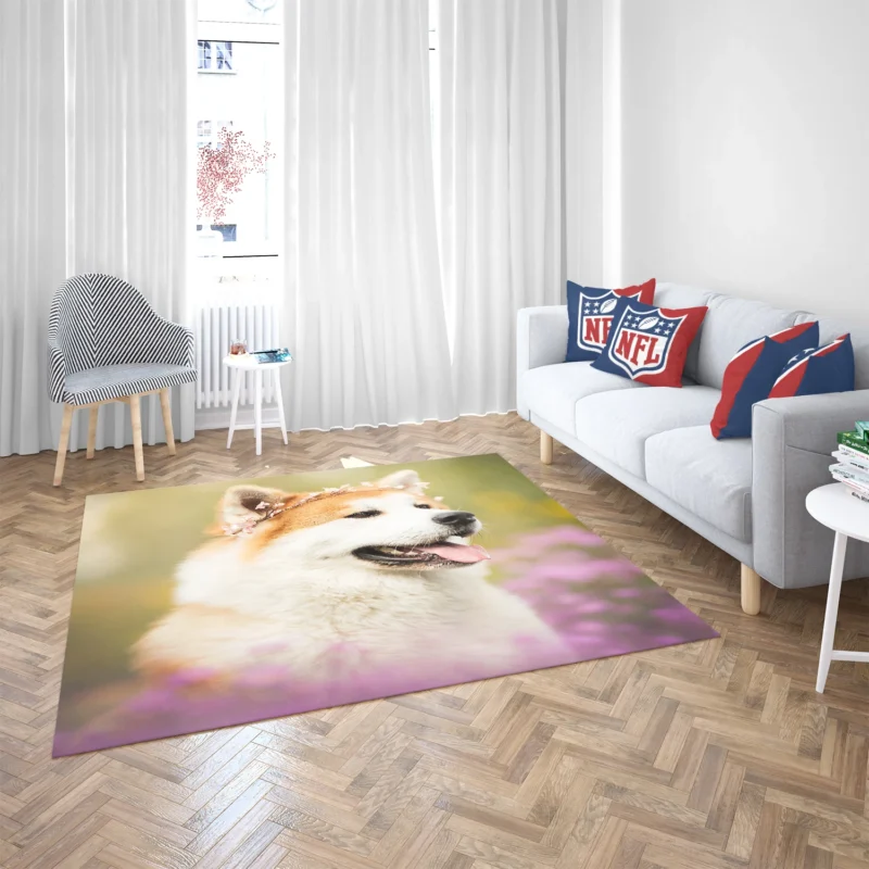 Dreamy Blurred Surroundings: Shiba Inu Quartet Floor Rug 2