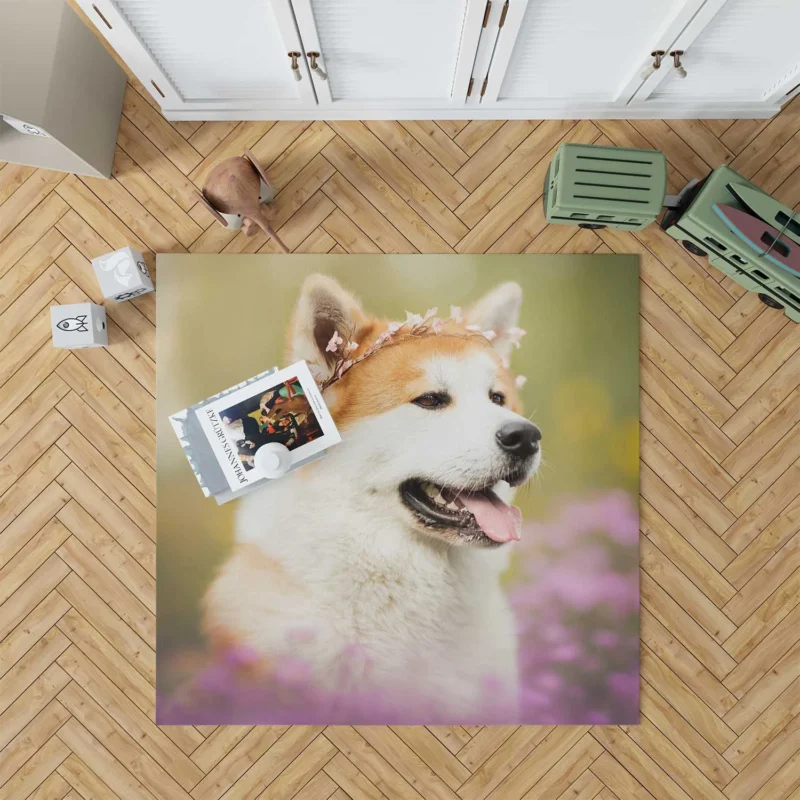 Dreamy Blurred Surroundings: Shiba Inu Quartet Floor Rug