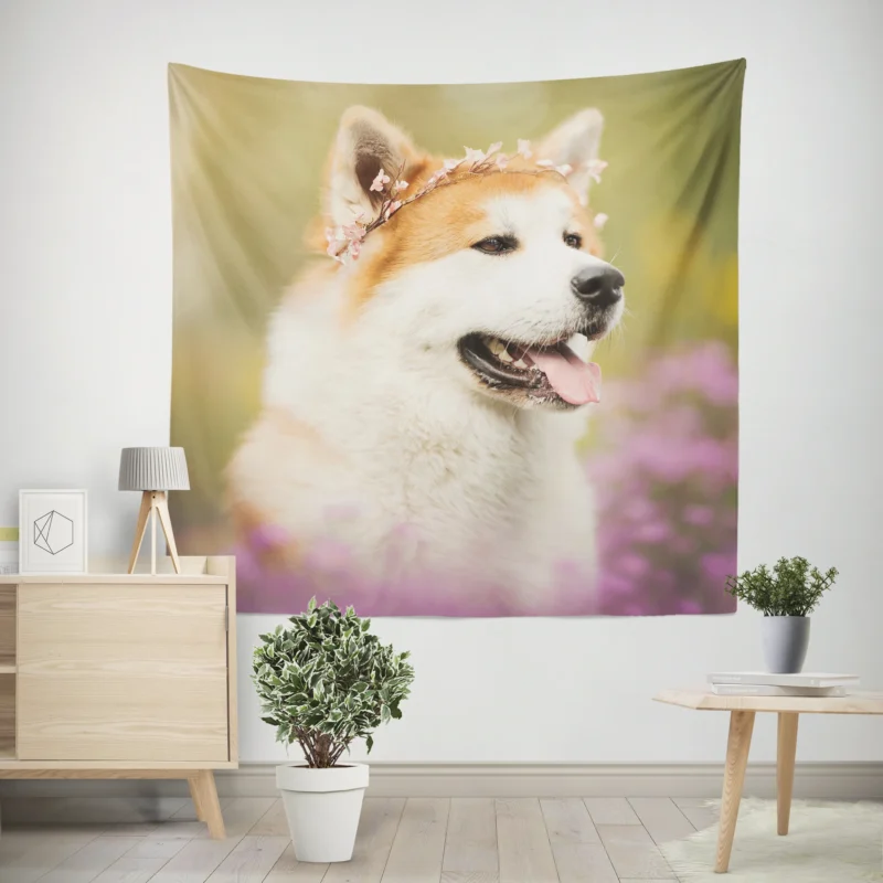 Dreamy Blurred Surroundings  Shiba Inu Quartet Wall Tapestry