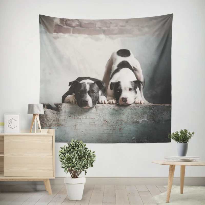 Elegance in Fourfold  American Pit Bull Terrier Quartet Wall Tapestry