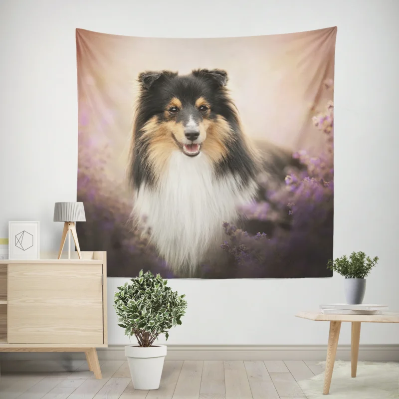 Elegant Shetland Protective Sheepdog Gathering  Quartet Wall Tapestry