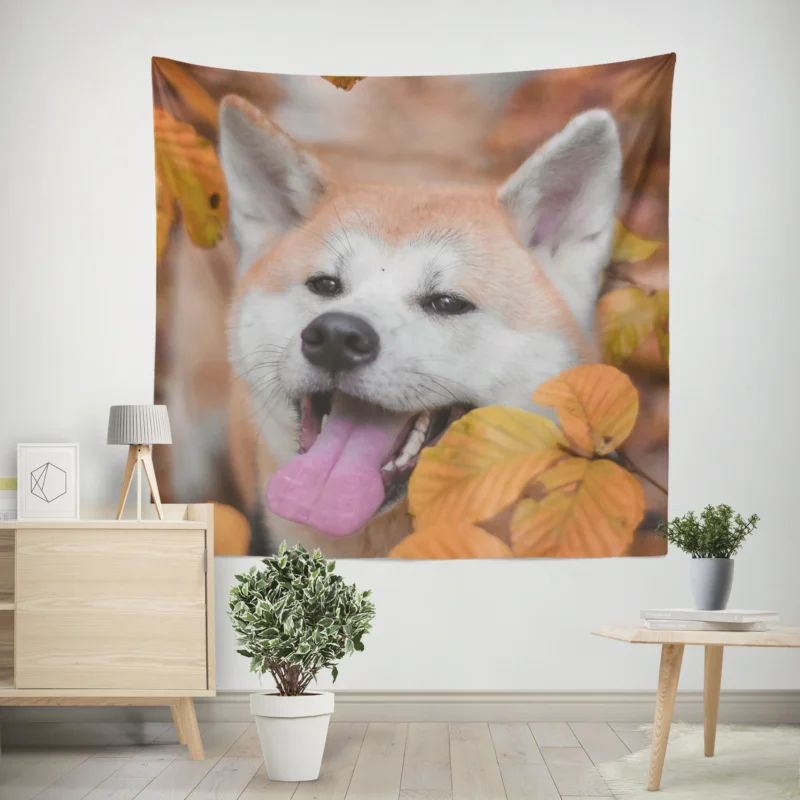 Embracing Fall Colors  The Akita Quartet Wall Tapestry