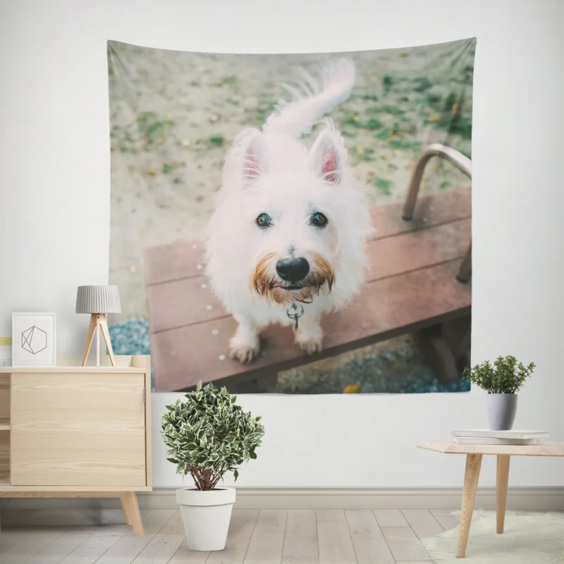 Endearing Fluff  West Highland White Terrier Quartet Wall Tapestry