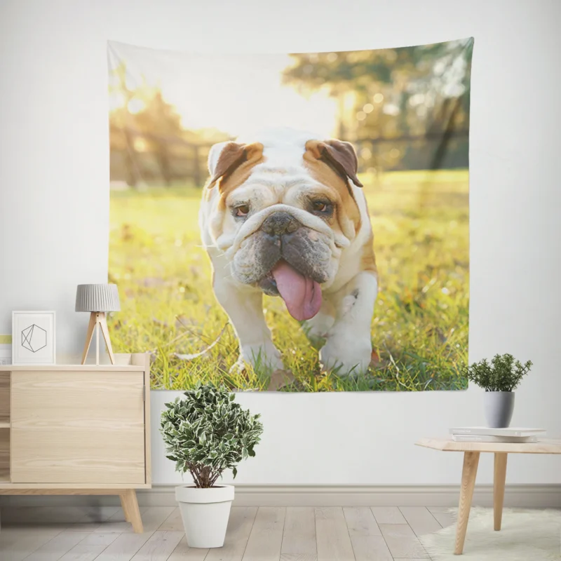 English Bulldog in Sunny Grass  English Bulldog Quartet Wall Tapestry