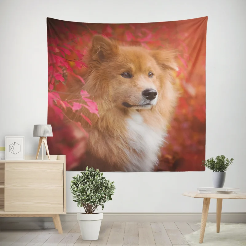 Eurasier Autumn Delight  Muzzle in Falling Leaves Wall Tapestry