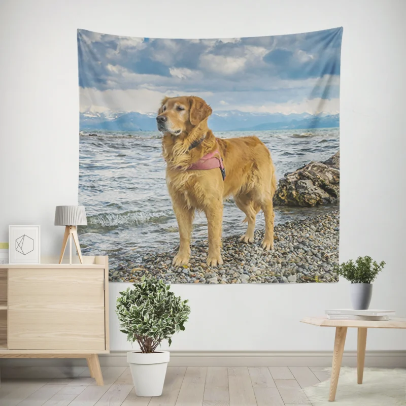 European Bliss  Golden Retrievers at Lake Constance Wall Tapestry