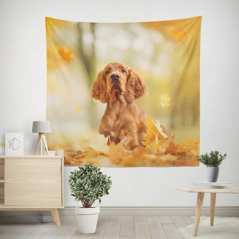 Fall Colorful Embrace  Cocker Spaniel Quartet Wall Tapestry