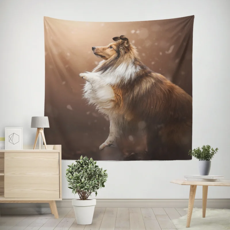 Fall Foliage Charm  Shetland Sheepdog Quartet Wall Tapestry