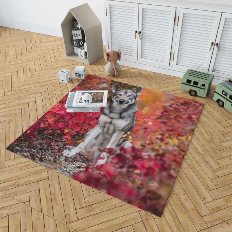 Fall Leafy Landscape: Wolfdog Quartet Floor Rug 1