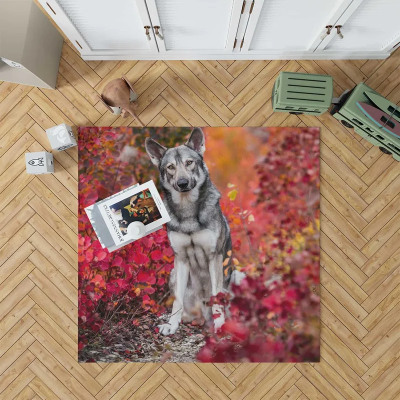 Fall Leafy Landscape: Wolfdog Quartet Floor Rug