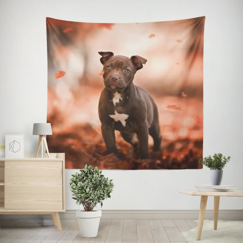 Fall Puppies in a Bauble  American Pit Bull Terrier Quartet Wall Tapestry