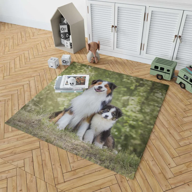 Father and Son Canine Love: Australian Shepherd Floor Rug 1