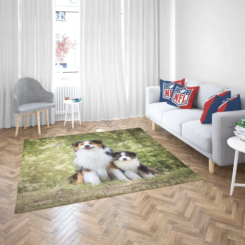 Father and Son Canine Love: Australian Shepherd Floor Rug 2