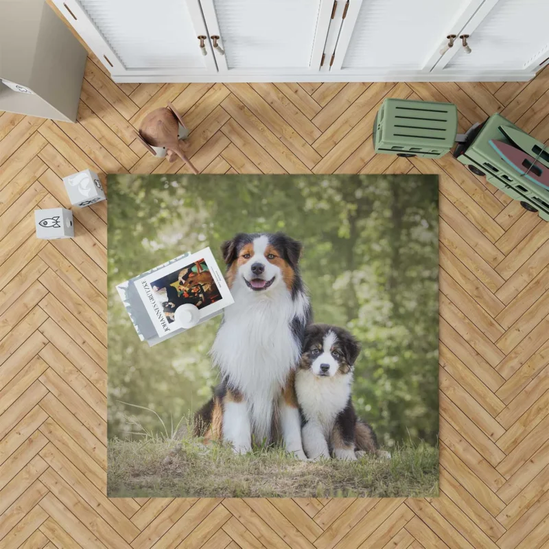 Father and Son Canine Love: Australian Shepherd Floor Rug