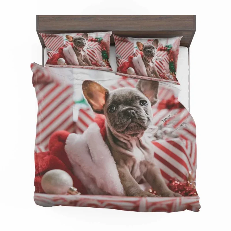 Festive French Bulldog with Santa Hat Bedding Set 1