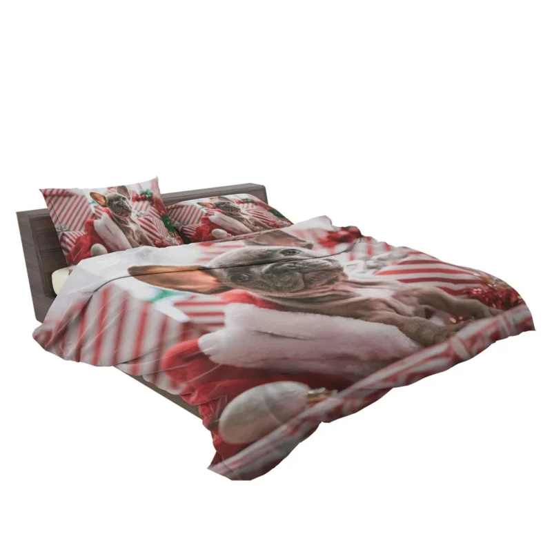 Festive French Bulldog with Santa Hat Bedding Set 2