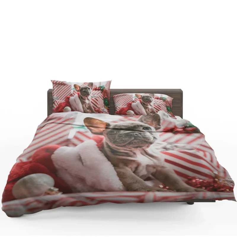 Festive French Bulldog with Santa Hat Bedding Set