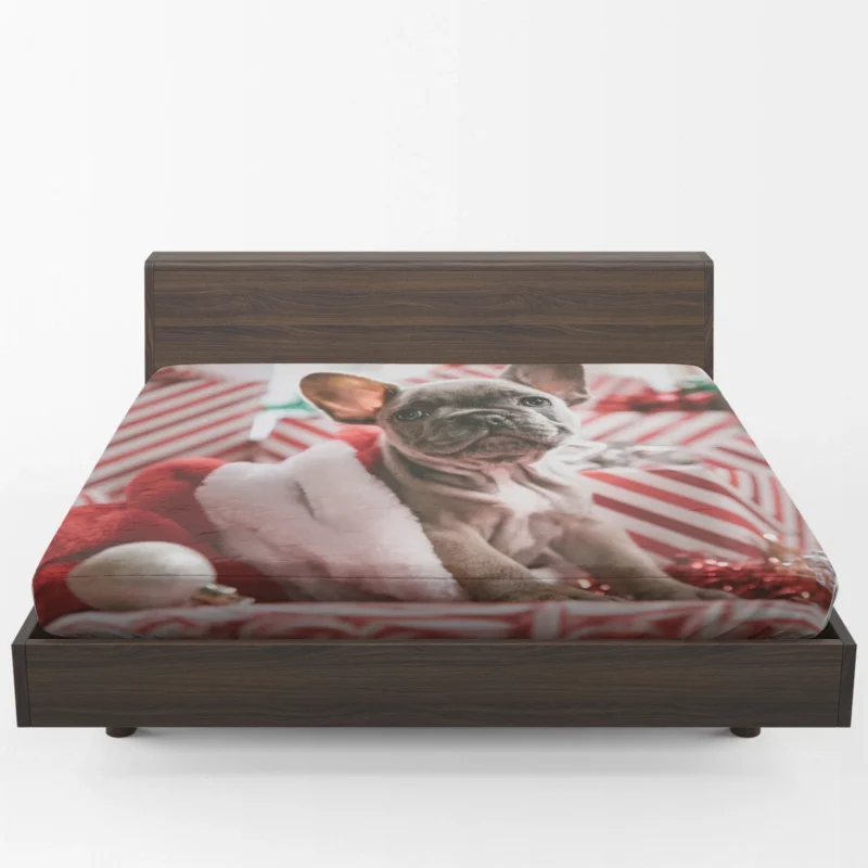 Festive French Bulldog with Santa Hat Fitted Sheet 1