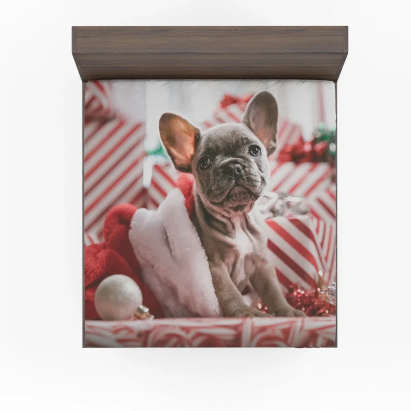 Festive French Bulldog with Santa Hat Fitted Sheet