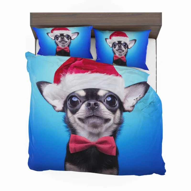 Festive Pup in Santa Hat and Bow Tie: Christmas Chihuahua Quartet Bedding Set 1