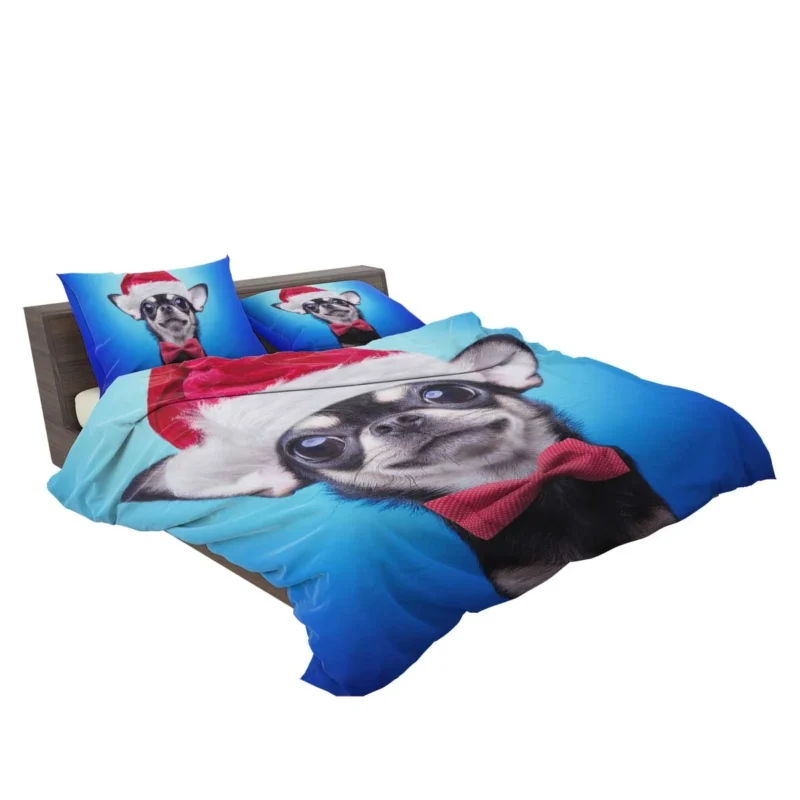 Festive Pup in Santa Hat and Bow Tie: Christmas Chihuahua Quartet Bedding Set 2