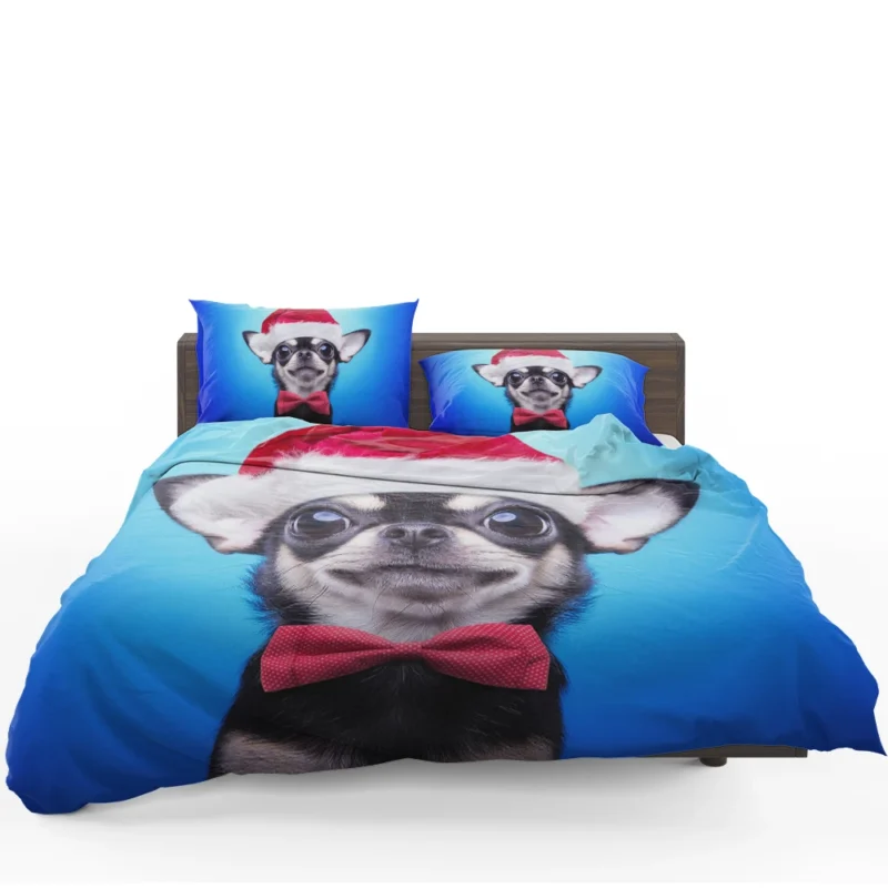Festive Pup in Santa Hat and Bow Tie: Christmas Chihuahua Quartet Bedding Set