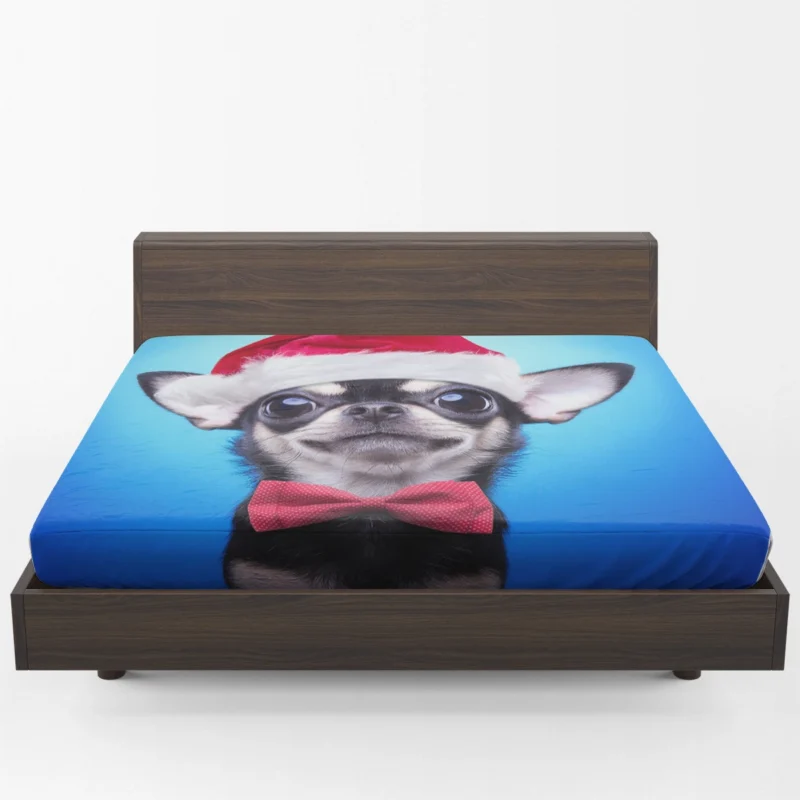 Festive Pup in Santa Hat and Bow Tie: Christmas Chihuahua Quartet Fitted Sheet 1