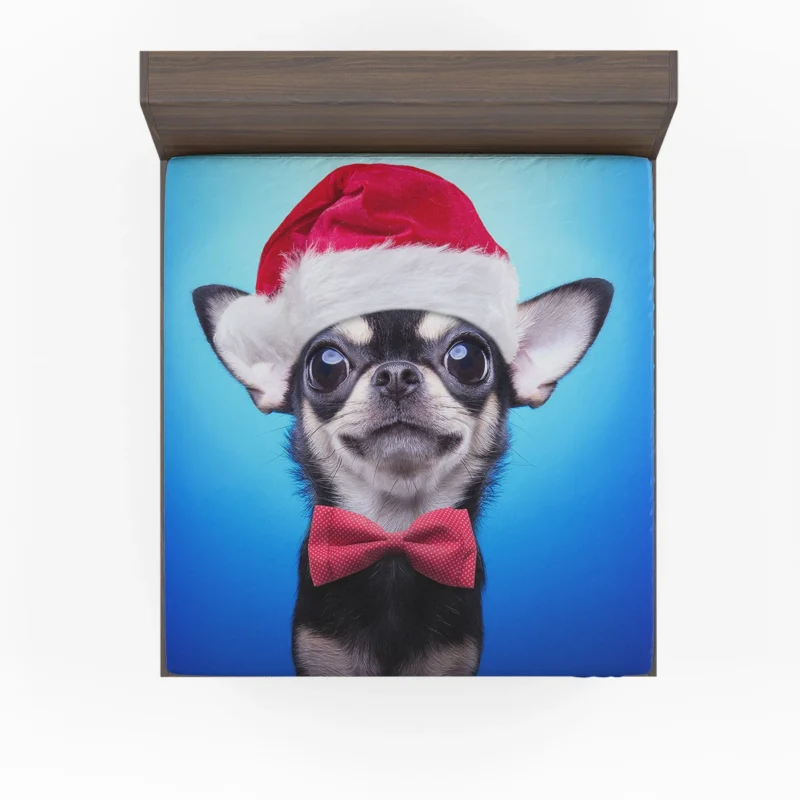 Festive Pup in Santa Hat and Bow Tie: Christmas Chihuahua Quartet Fitted Sheet