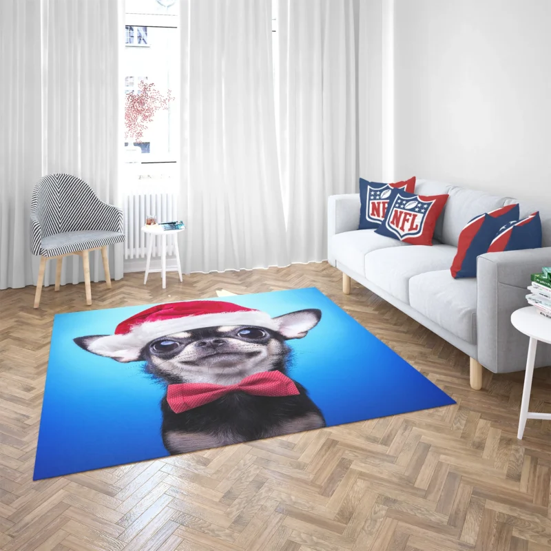 Festive Pup in Santa Hat and Bow Tie: Christmas Chihuahua Quartet Floor Rug 2