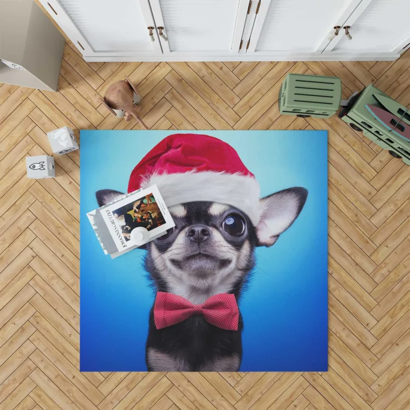 Festive Pup in Santa Hat and Bow Tie: Christmas Chihuahua Quartet Floor Rug