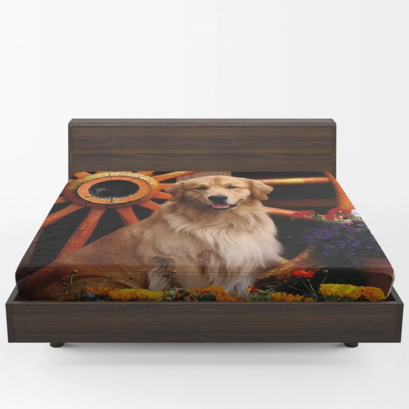 Floral Serenity: Golden Retriever Flowers Fitted Sheet 1