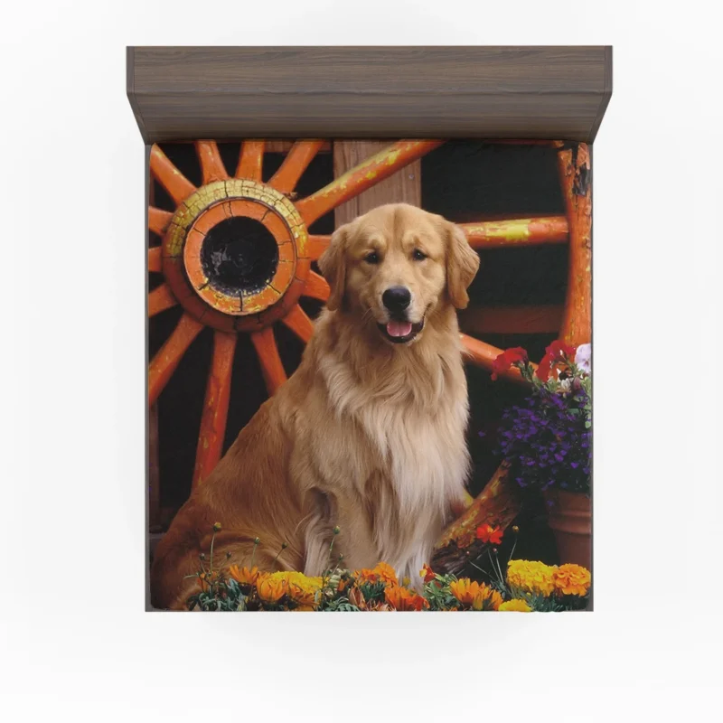 Floral Serenity: Golden Retriever Flowers Fitted Sheet