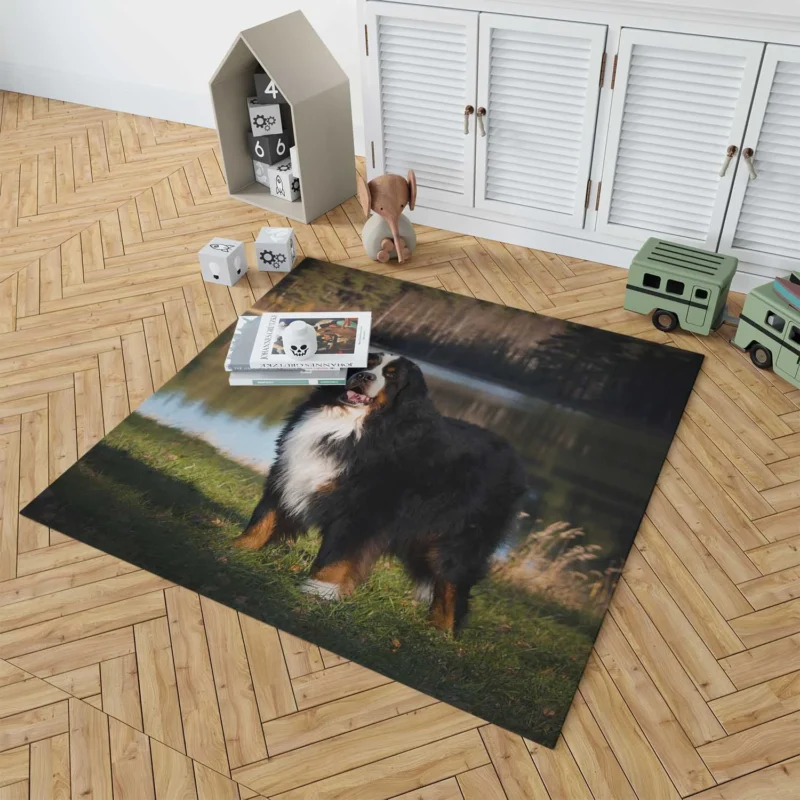 Flower and Bernese Charm: Bernese Mountain Dog Floor Rug 1