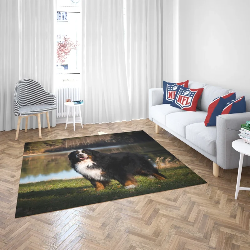 Flower and Bernese Charm: Bernese Mountain Dog Floor Rug 2