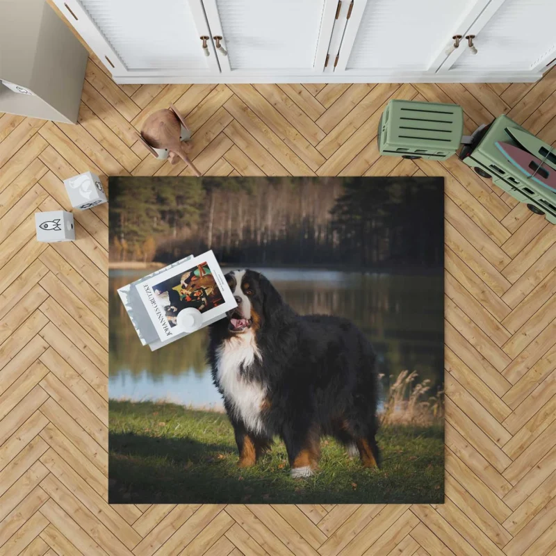 Flower and Bernese Charm: Bernese Mountain Dog Floor Rug