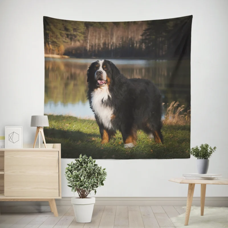 Flower and Bernese Charm  Bernese Mountain Dog Wall Tapestry