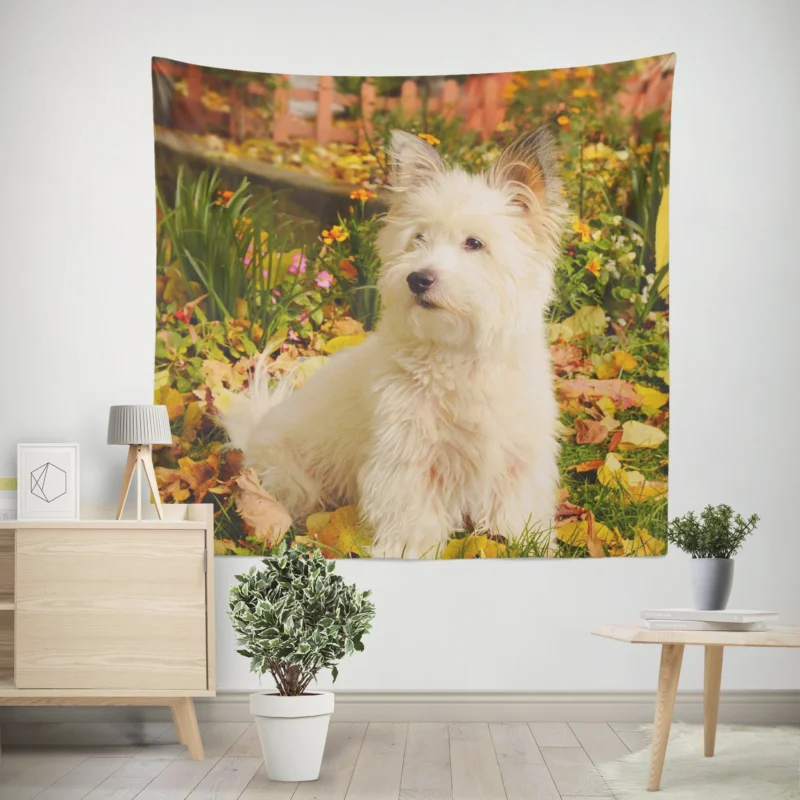 Fluffy and Fun  West Highland White Terrier Quartet Wall Tapestry