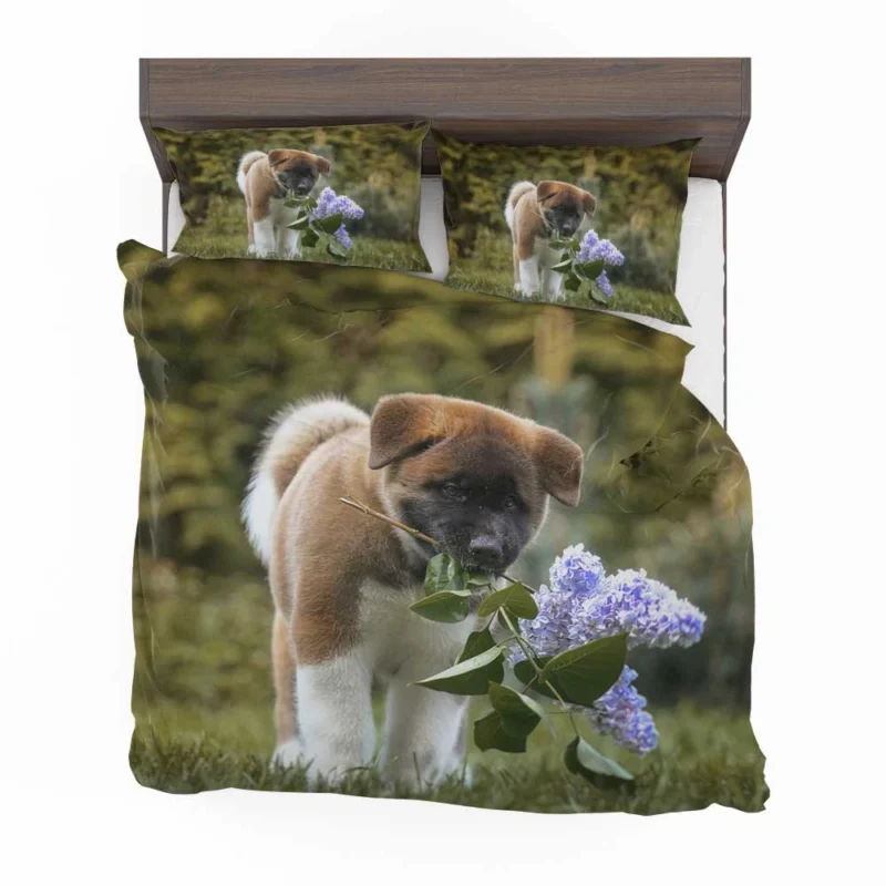 Four Majestic Akita Puppies in an Artful Quartet Bedding Set 1